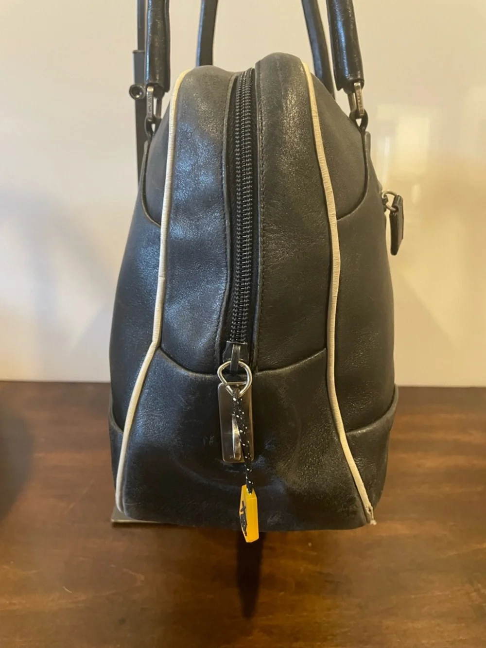 Prada Black Women's Tote Bag with Cream Trim